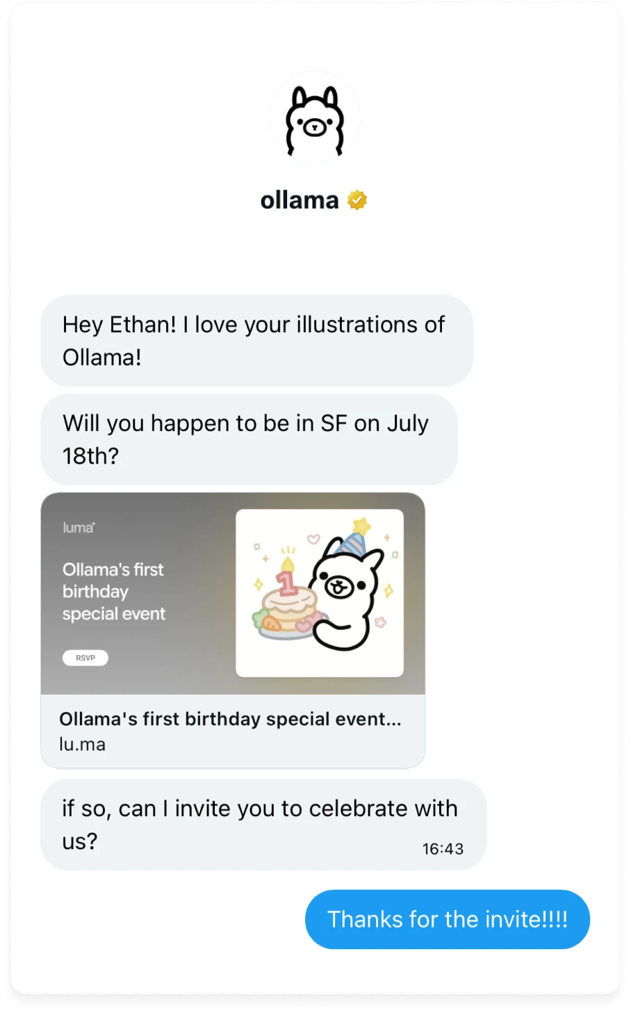 Twitter DM from Ollama team, part 1 (mobile)